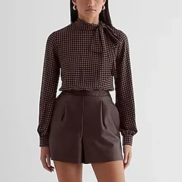 Express Faux Leather Tie Neck Long Sleeve Romper | Brown | Size XL | NWT - Picture 6 of 6